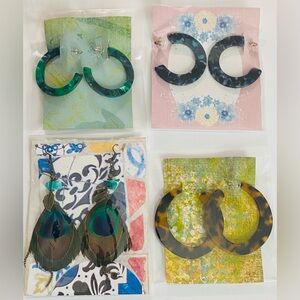 Handmade Tortoiseshell and Teal Acrylic Hoop Earring Set - Women Accessories